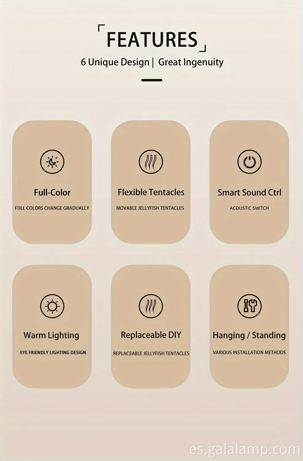 Lámpara moderna de mesa de medusas con luz LED de cambio de color ajustable